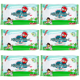 Sukina Petto Pet Wipes 20 sheet (6 Packs) ผ้าเปียกสำหรับเช็ดทำความสะอาดสัตว์เลี้ยง 20 แผ่น (แพ๊ค 6 ห่อ)