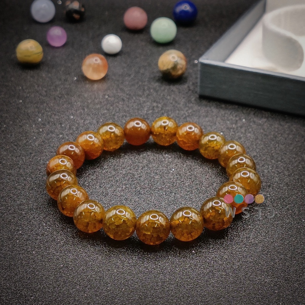 (พราว) หินเกล็ดมังกรเขียว Green Crackle Agate (ขนาด 10 มม.)