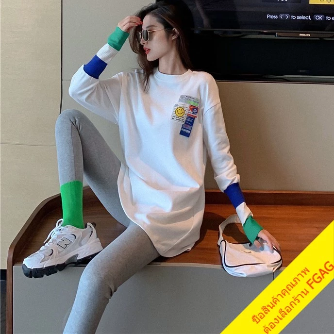 เสื้อยืดแขนยาวทรงหลวมผู้หญิง ไซส์ใหญ่ ล่าสุด oversize เสื้อผ้าแฟชั่นสไตล์เกาหลีน่ารัก เสื้อโอเวอร์ไซส์สีขาว สกรีนลาย thumbnail 4