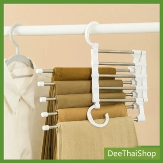 DeeThai สแตนเลส ที่แขวนกางเกง ที่เก็บของในตู้เสื้อผ้า จัดตู้เสื้อผ้า Foldable stretch pants rack