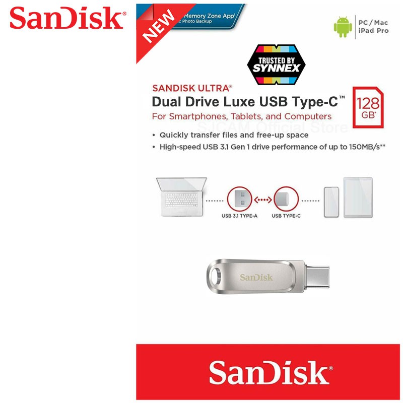 SanDisk Ultra Dual Drive Luxe USB Type-C 128GB (SDDDC4-128G-G46)แฟลชไดรฟ์ ไดร์ฟ OTG สำหรับโทรศัพท์ แ