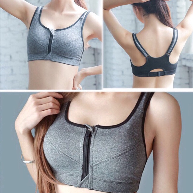 Yoga Sport Zip Padded S-XXL Front Women Close Size bra Adjustable Up Bar Push