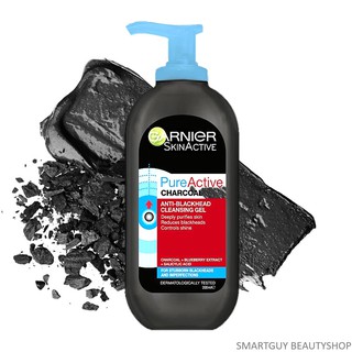 Garnier Pure Active Anti-Blackhead Charcoal Cleansing Gel Wash ผลิตภัณฑ์ทำความสะอาดผิวหน้าสูตรใหม่ล่าสุดจากส่วนผสมชาโคล