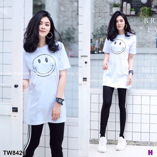 TW8426 Set 2ชิ้น เสื้อ overside สกรีนลาย smile ผ่าข้าง งานผ้าคอตตอน มาพร้อมกับเลกกิ้งแต่งแทบ 3 เส้น