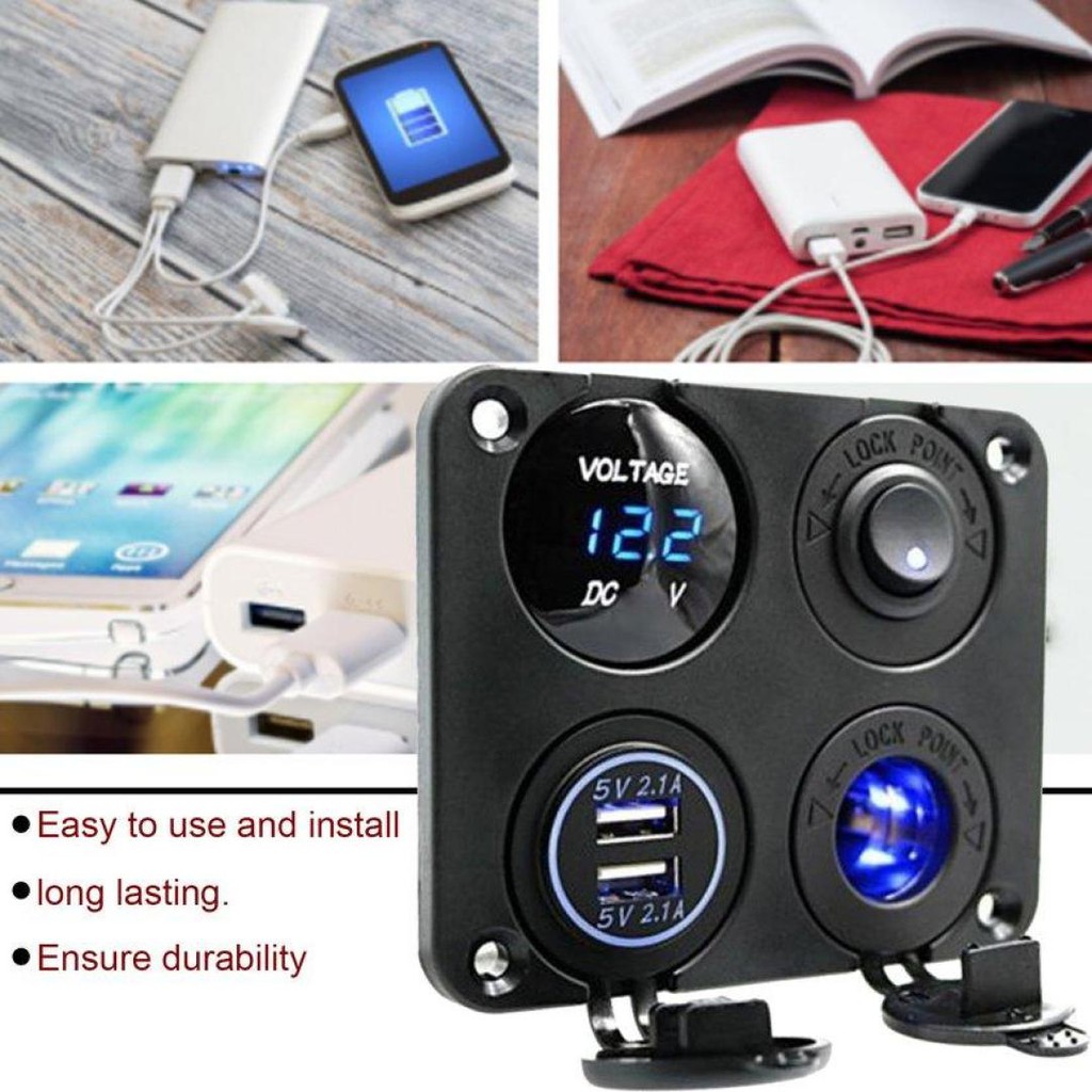 TOP HX-1235 กันน้ำ Dual USB 3.1A ที่ชาร์จโวลท์มิเตอร์ port car power b