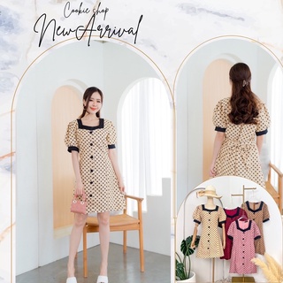 cookie dress รุ่นเดรสคอเหลี่ยมผ้าลูกฝูก