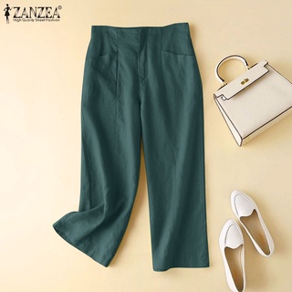 ZANZEA Women Fashion Solid Elastic Waist Wide Legs Casual Long Pants