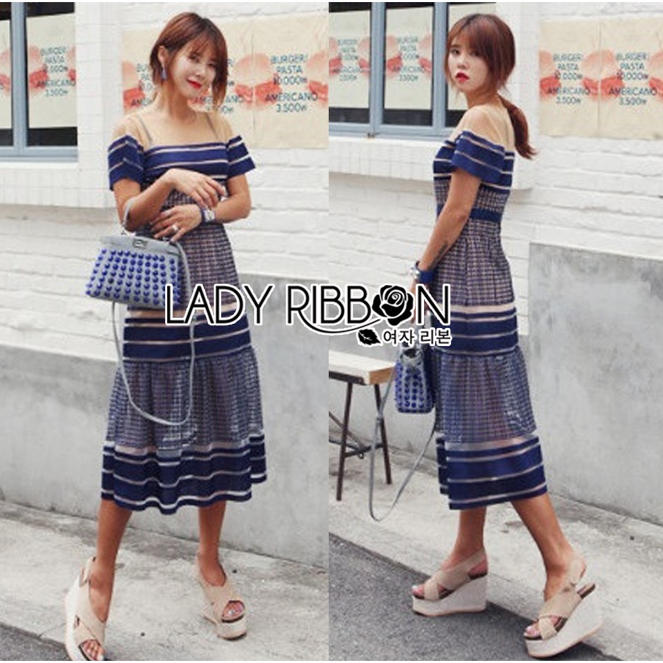 P400 F9 Used size M  เดรส เป้ย สีน้ำเงิน อก 33-34  เอว 28-29 สะโพก 35-36 ยาว46