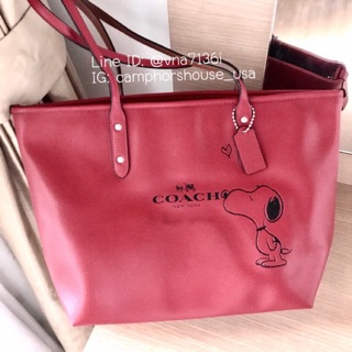 🌟พร้อมส่ง🌟COACH X PEANUTS CITY ZIP TOTE IN CALF LEATHER