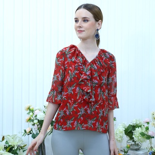 MIKIKO Blouse MI-B2175 แดง แขนยาว IGPU22-1