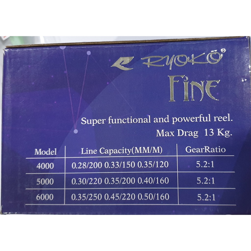 รอกสปินนิ่ง ryoko รุ่น FINE 5000/ 6000 พร้อมถุงใส่รอก มือหมุนแบบเกลียว knopแบบทรงยาว 7+1bb/รอกสปิน/ร