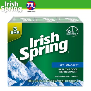 IRISH SPRING ICY BLAST BAR SOAP ไอริชสปริง สบู่ก้อน สูตร เย็น แพ็ก 3 x 104 กรัม