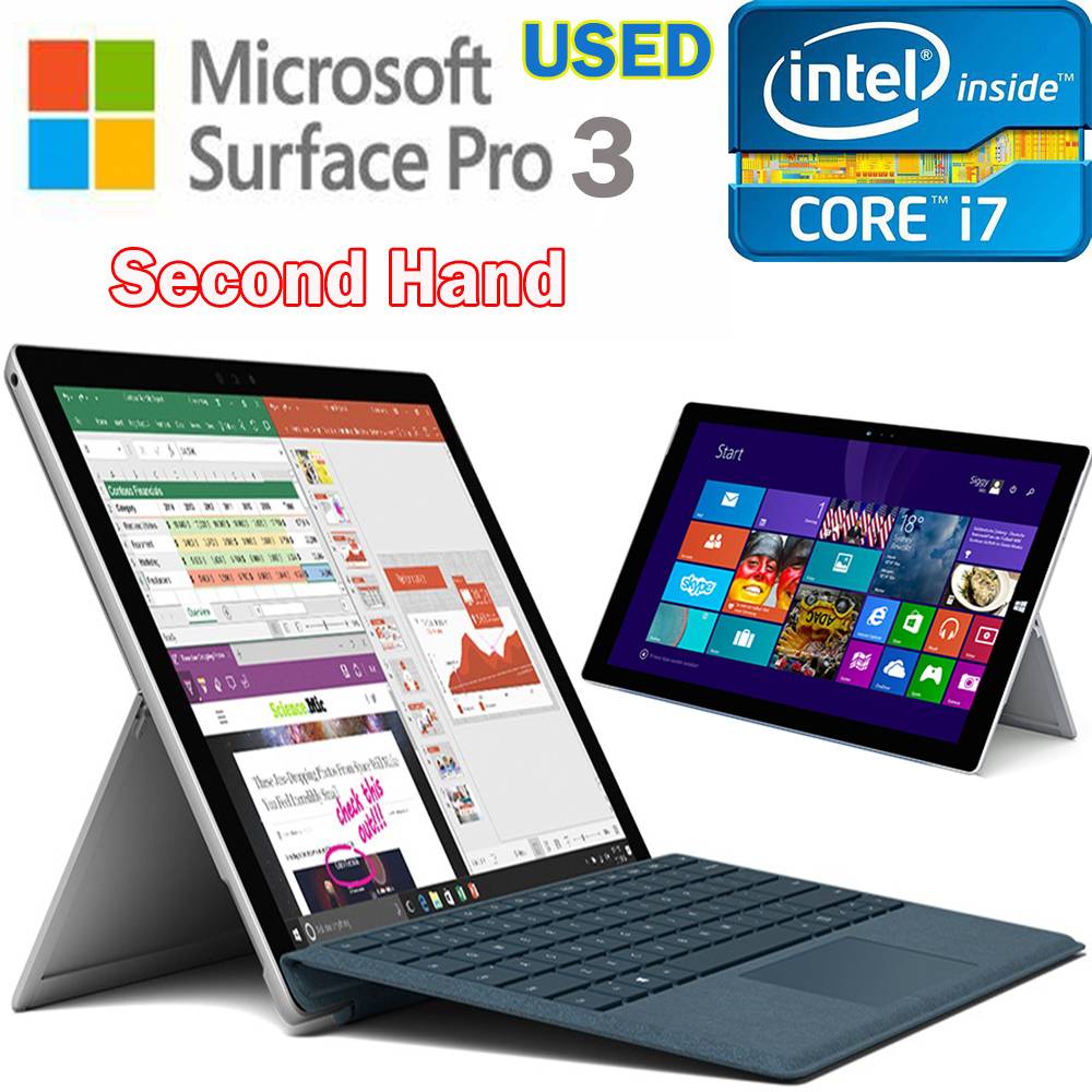 ใช้ "80New" Microsoft Surface Pro3 Intel 1.9-2.6 GHz i3 i5 i7 4G/8G RAM 128G/256G SSD 12 นิ้ว 2160 x