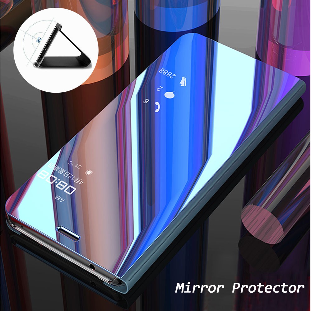 Samsung Galaxy S7 Edge S8 S9 a10 Plus Flip view Stand เคสโทรศัพท์กระจกใสสําหรับ