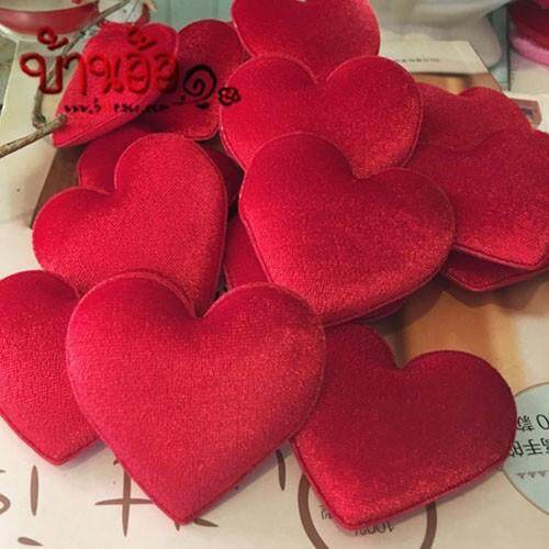 หัวใจ ผ้า กำมะหยี่ ขนาดประมาณ 6 เซนติเมตร จำนวน 3 ชิ้น Heart for Diy , for Valentine