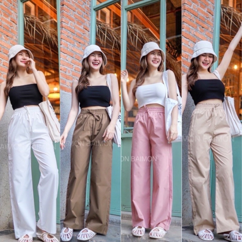 🫦🔥TopDeeshop🔥🫦กางเกงขากระบอก 💚💚ผ้าไมโครผ้าสวยใส่สบาย เอวเป็นยางยืดรอบเอว ❤️❤️งานไม่มีกระเป๋านะ