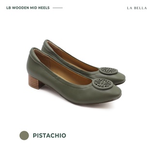 LA BELLA รุ่น LB WOODEN MID HEELS - PISTACHIO