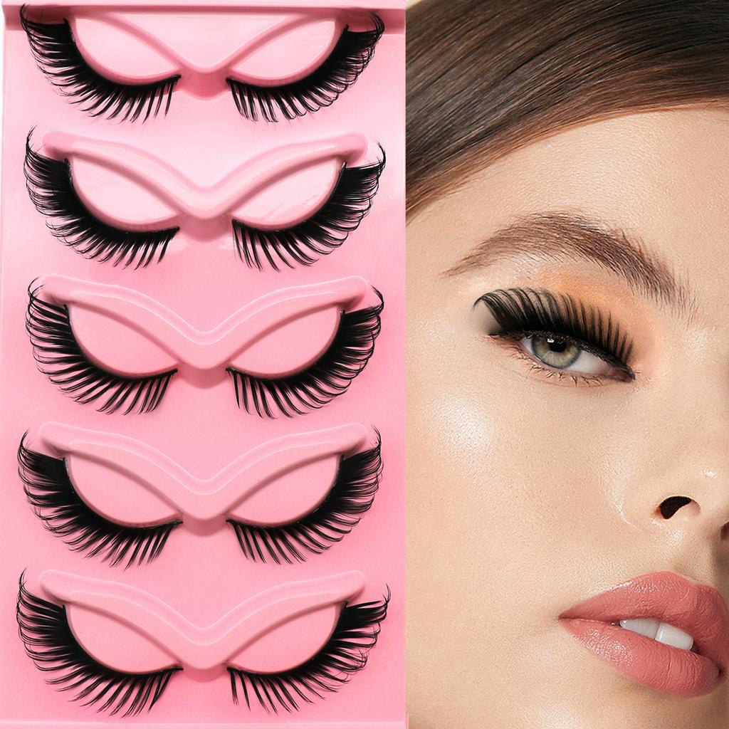 5 คู่ 16 มม. Foxy Eye Shape ขนตาปลอมเทียม,ธรรมชาติดูขนตาปลอมสําหรับแต่งหน้าทุกวัน,ของขวัญสําหรับผู้หญิงและผู้ชาย