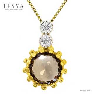 Lenya Jewelry จี้เงินแท้ ชุบทองประดับสโมคกี้ควอตซ์และ CZ