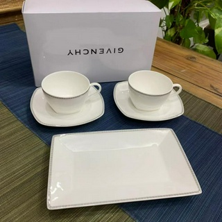 Givenchys classic bone china coffee cup, tea cup, Chinese five piece set, 2 cups, 2 plates+1 Dim sum plate gift box