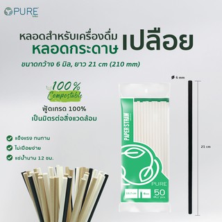 (2,000 เส้น/ลัง) หลอดกระดาษ 6 มิล ยาว 21 ซม. *ไม่หุ้มซอง หลอดOPure หลอดย่อยสลาย หลอดกาแฟ Paper straw หลอดดูดน้ำ