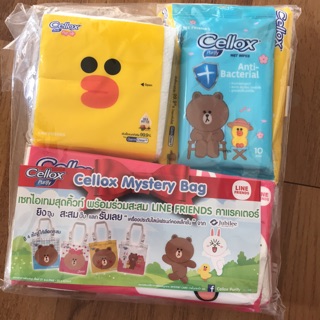 Cellox mystery Bag Set line friends ชุดกระดาษทิชชู มีหลายขนาด พร้อมกระเป๋าผ้าลายหมีน้อยไลน์สุดน่ารัก ทิชชู่เปียก