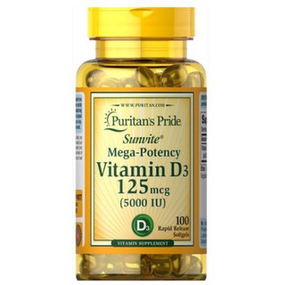 Vitamin D3 5000 IU 125 mcg [ 100 เม็ด ] Puritans Pride d3 now