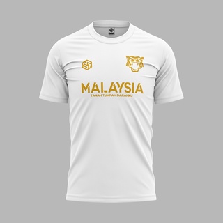 เสื้อยืดผ้าฝ้ายพิมพ์ลายแฟชั่น เสื้อกีฬาแขนสั้น คอกลม ลายทีม Harimau Malaya สีขาว สีทอง