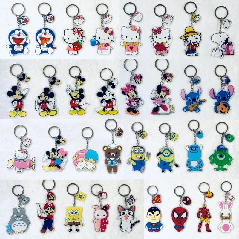 พวงกุญแจอะคริลิคลายการ์ตูน มี 40 ลาย โดเรม่อน คิตตี้ สติช มิกกี้ มินนี่ มินเนี่ยน ไมค์ คุมะ สนูปปี้