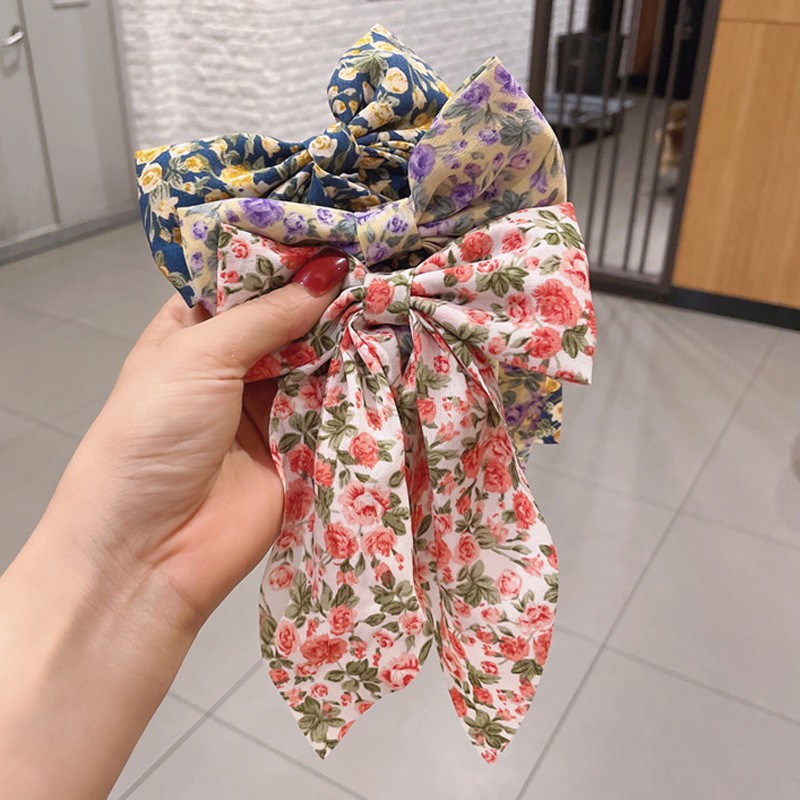 พร้อมส่ง  D-03 โบว์ติดผมลายดอกไม้น่ารักสีสันสดใส โบว์ติดผมแฟชั่นสําหรับสตรี กิ๊บติดผมลายดอกไม้สไตล์เกาหลี