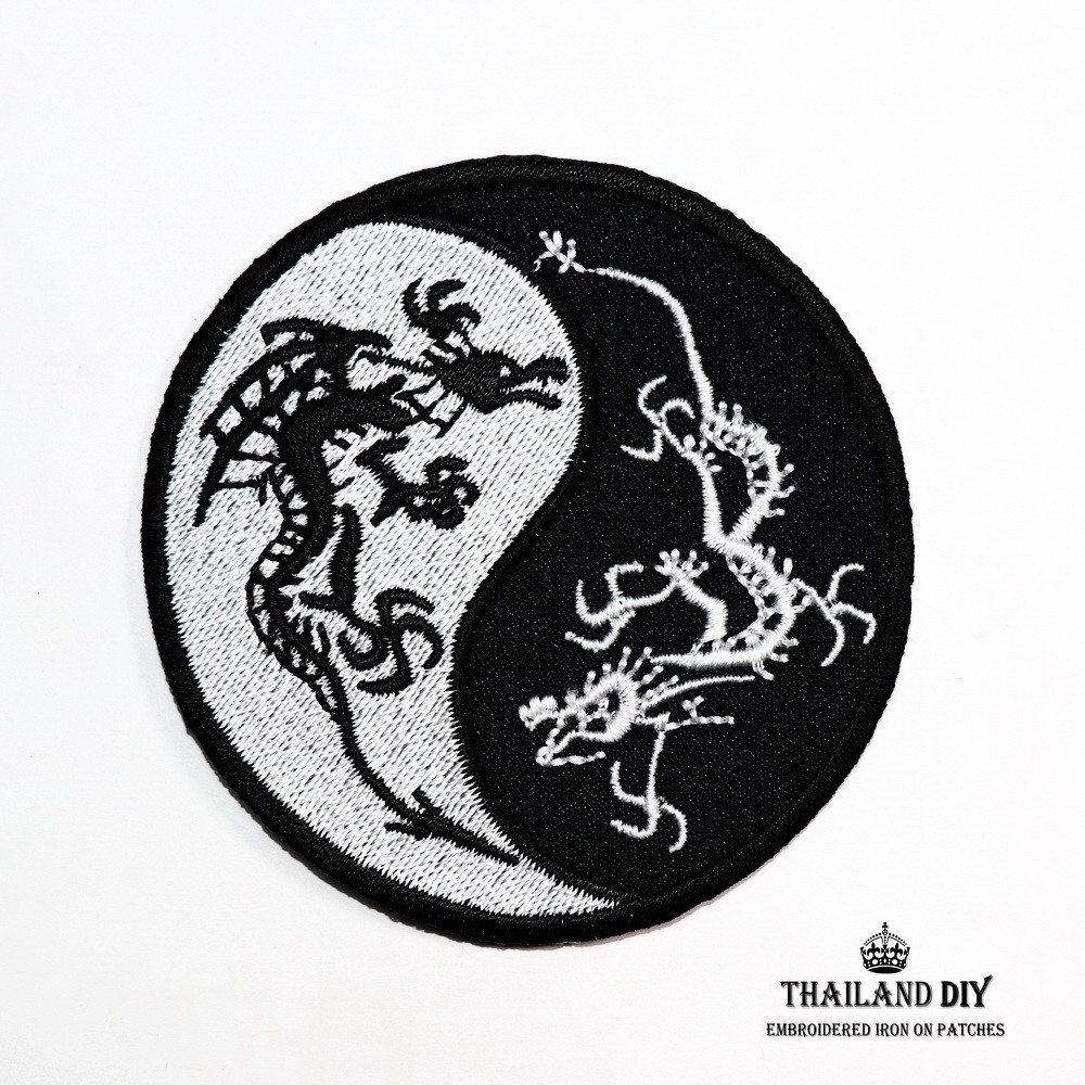 [ ตัวรีดติดเสื้อ ลาย มังกร หยินหยาง ] Dragon Yin Yang Patch งานปัก ลายสัก DIY ตัวรีด เสื้อ กระเป๋า ย