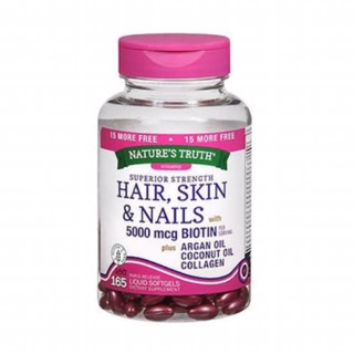 Natures Truth Superior Strength Hair , Skin &amp; Nails 5000 Mcg Biotin 165 Liquid Softgels