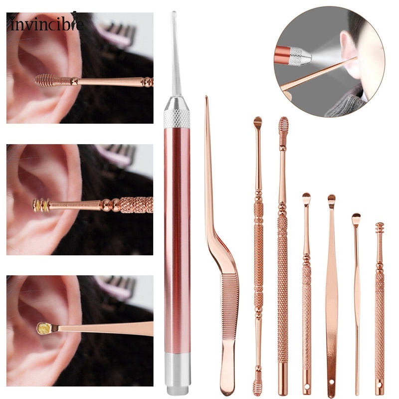 ชุดเครื่องมือขี้หู แบบเกลียว สเตนเลส 360 องศา ใช้ซ้ําได้ สําหรับผู้หญิง 8 ชิ้น