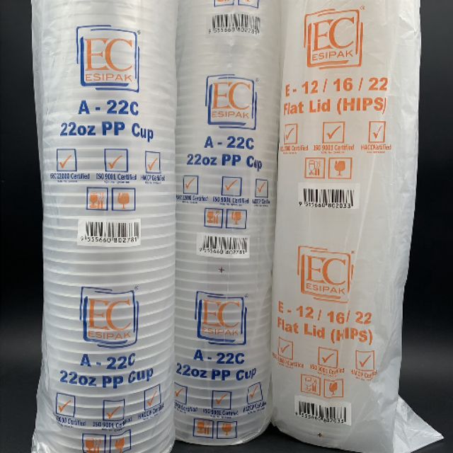 EC 22oz/ Jishan Jsp501 ถ้วยพลาสติกพร้อมฝาปิด (100 ชิ้น+-) / EC 22oz PP Clear Cup พร้อมฝาปิด / A22C -