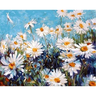 (พร้อมส่ง) ภาพติดเพชร ครอสติสคริสตัล diamond painting  ภาพวาดเพชร ภาพตกแต่งบ้าน Daisy ศิลปะ DIY 5D #5378