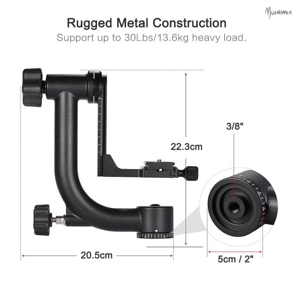 Andoer Heavy Duty Metal Panoramic Gimbal Tripod Head with Arca-Swiss Standard Quick Release Plate Aluminum Alloy, Support 30Lbs/13.6kg for DSLR Camera Camcorder Bird Watching