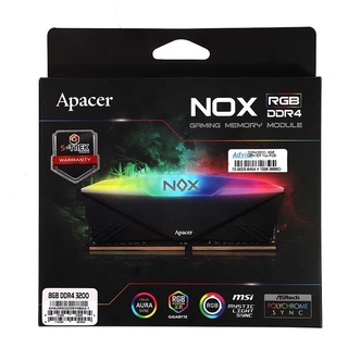 8GB (8GBx1) DDR4 3200MHz RAM (หน่วยความจำ) APACER NOX RGB (AH4U08G32C08YNBAA-1)