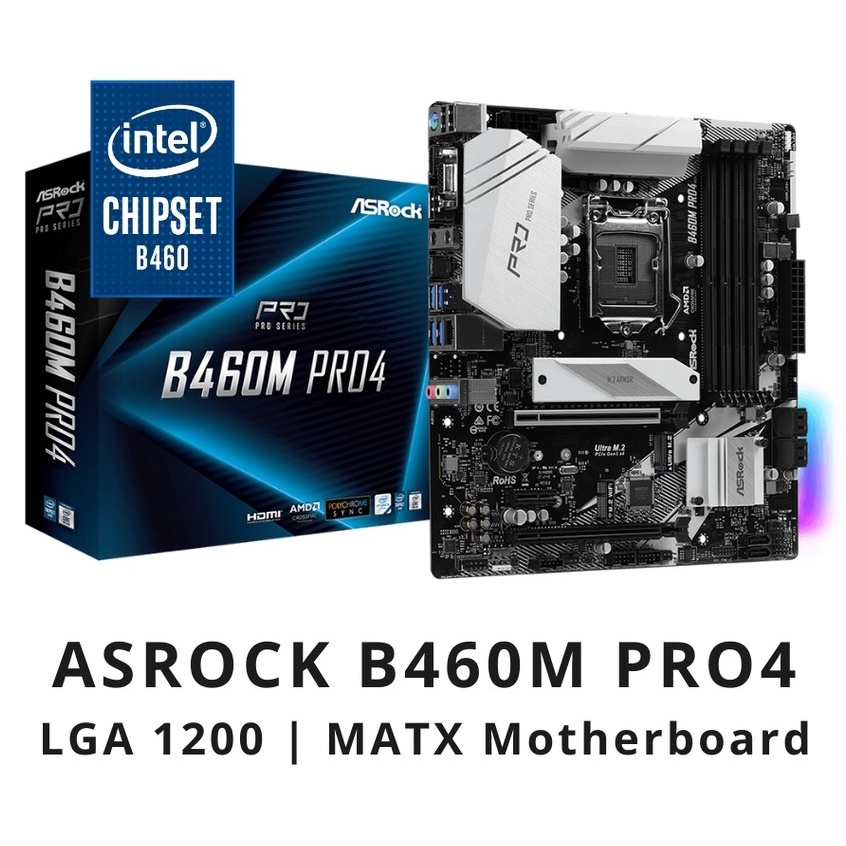 MAINBOARD (เมนบอร์ด) 1200 ASROCK B460M PRO4 Warranty 3 - Y