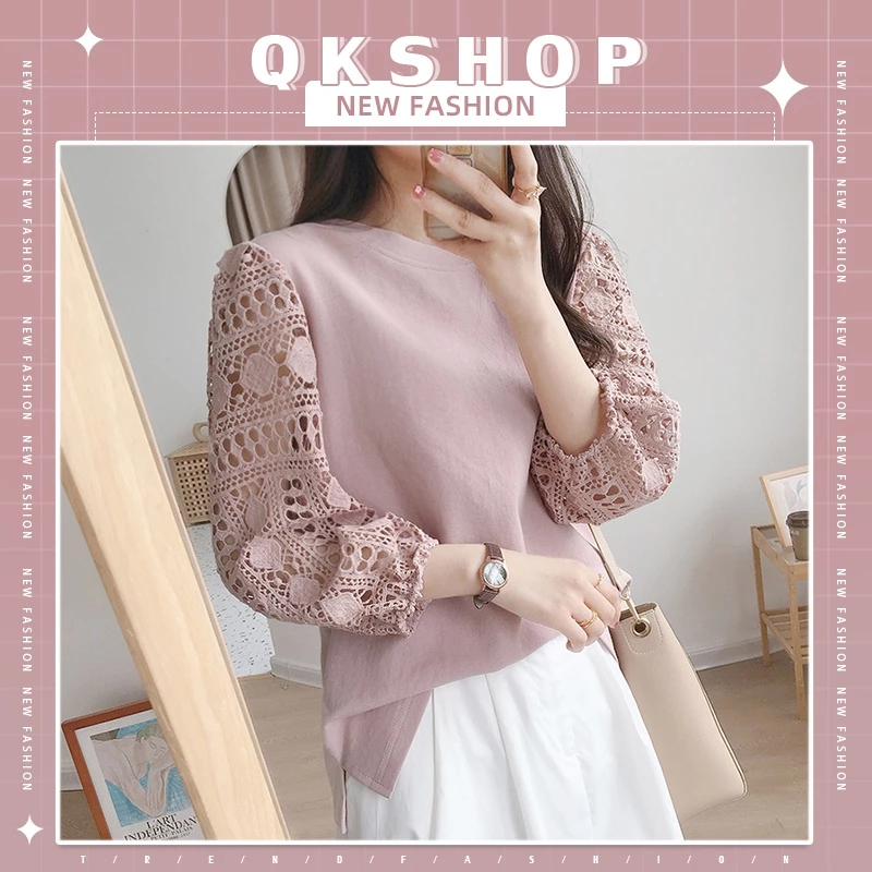 QKshop 💖 เสื้อแขนยาวผ้านิ่มลายลูกไม้ลุคใหม่ไม่เหมือนใคร ล้ำสุดๆ ใส่ได้ทุกวัย ดูสุภาพเรียบๆดูแพงสุดๆ ใส่ทำงานใส่เที่ยวครบ