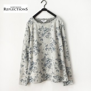 Northern Reflections เสื้อแบบสวมลายดอกไม้เขียวอมเทา เนื้อผ้าไม่หนามาก ใส่เดี่ยวๆก็ได้ ทรงนี้ใส่แบบหลวมๆน่ารักมากมาย