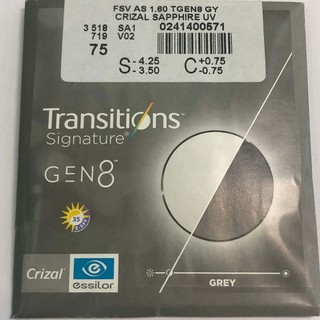 Essilor Crizal Sapphire AS 1.6 Transitions GEN8 Grey (เลนส์บลูปรับแสง)