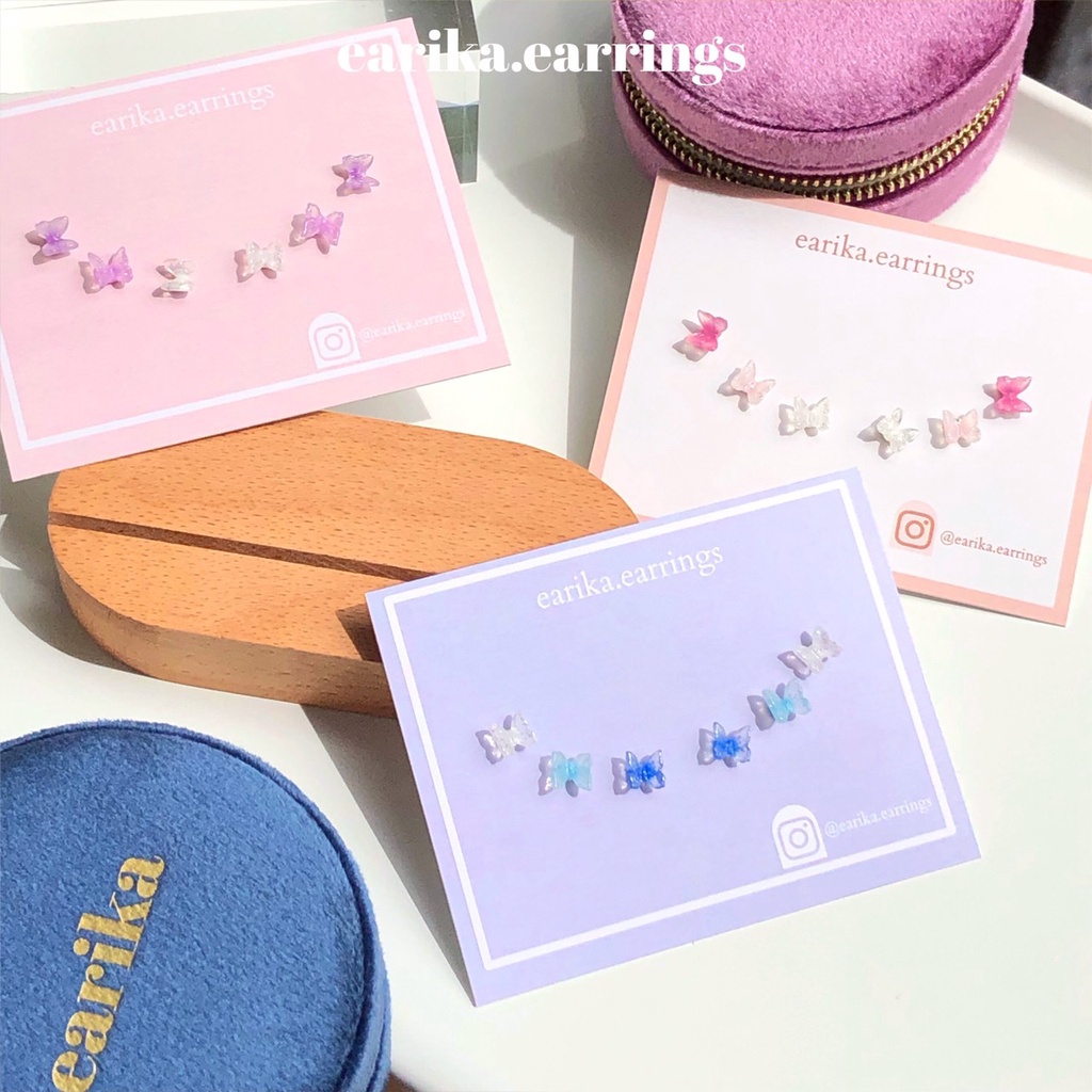 earika.earrings - mini ombre nabi set เซ็ตต่างหูผีเสื้อก้านเงินแท้ชุบทองคำขาว คนแพ้ง่ายใส่ได้