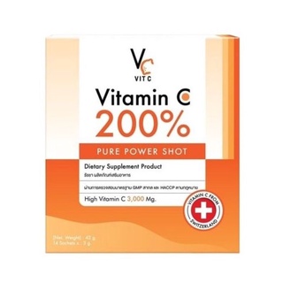 VC Vit C Vitamin C 200% Pure Power Shot 1กล่อง บรรจุ 14 ซอง วิตซีเพียว