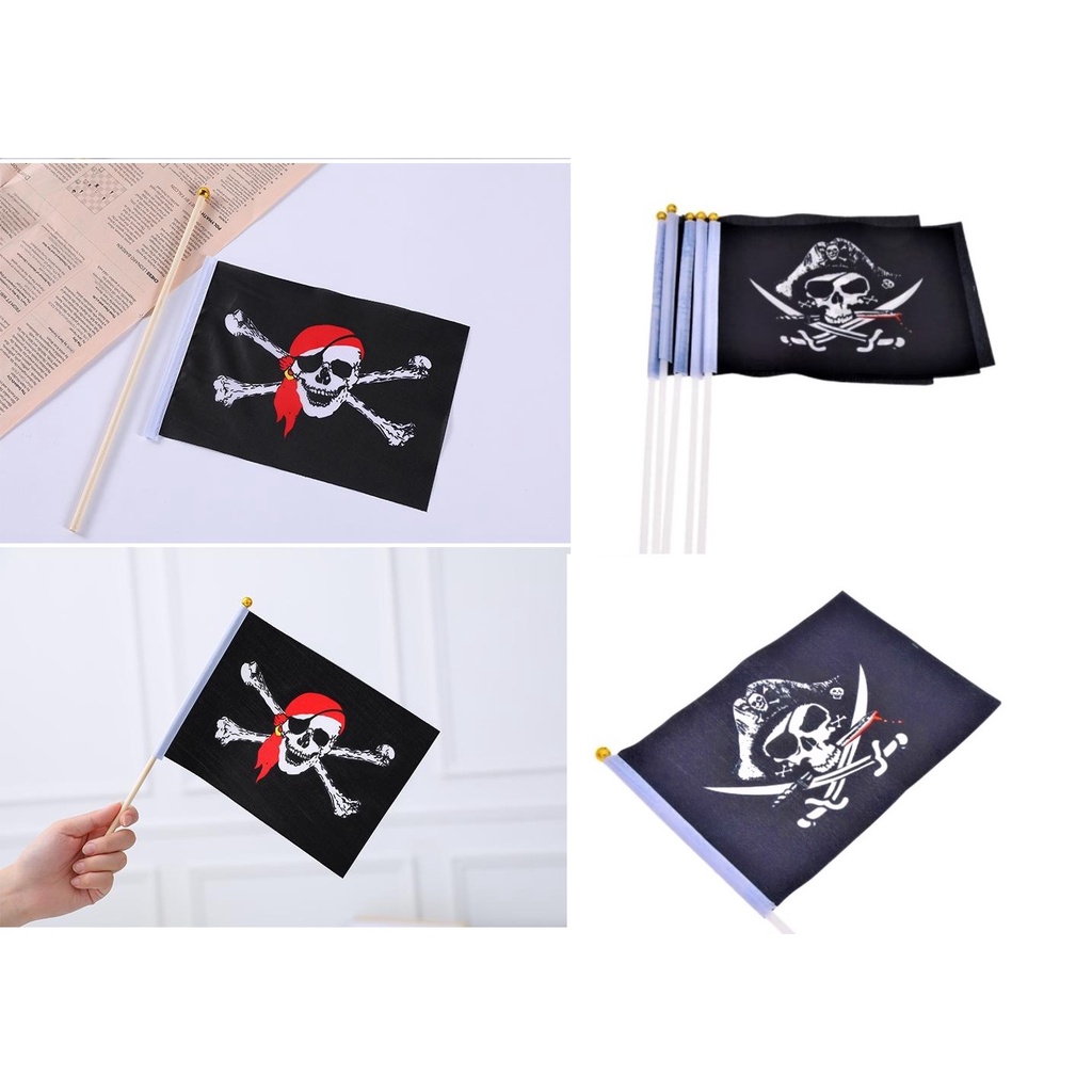 ธงมือถือโจรสลัด ธงมือถือ ธงโจรสลัด พรอพโจรสลัด ธงไพเรท ธง โจรสลัด Pirate Hand Waver Flag 15cm x21cm