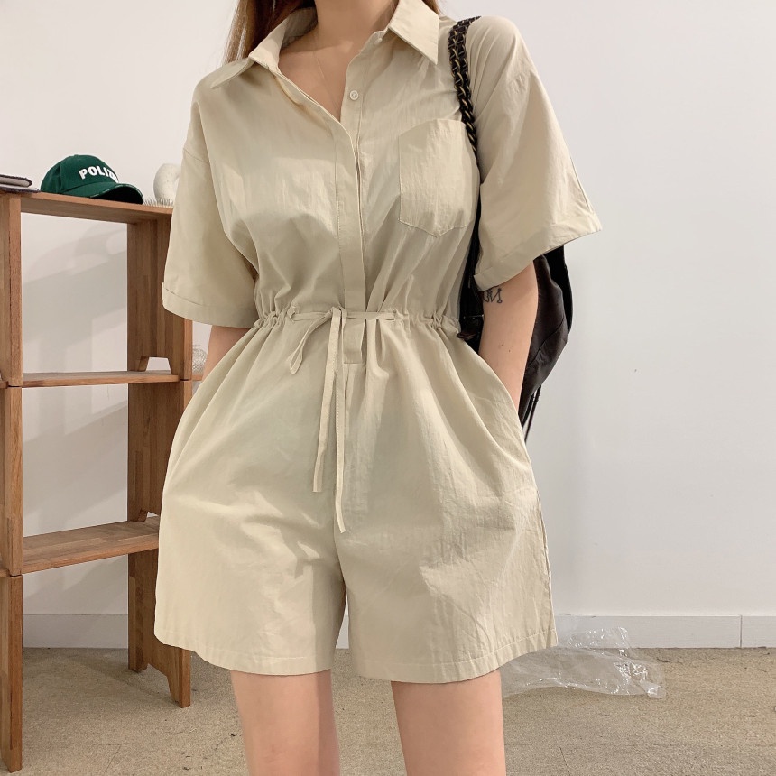 พร้อมส่ง 🐻‍ Teddy short jumpsuit C2643 ชุดจั๊มสูทขาสั้น จั๊มสูทขาสั้น มี 2 สี ครีม น้ำเงิน