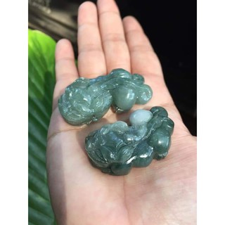 @ปี่เซี้ยะคู่ดูดทรัพย์ แกะจากหยกพม่าแท้jadeite type A