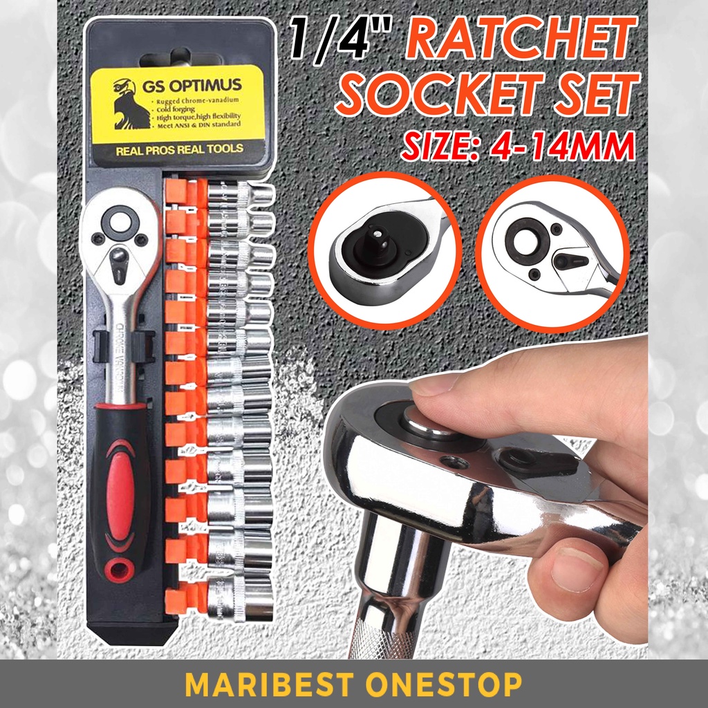 14PCS 4-14MM OPTIMUS 1/4 "RATCHET SOCKET SET
