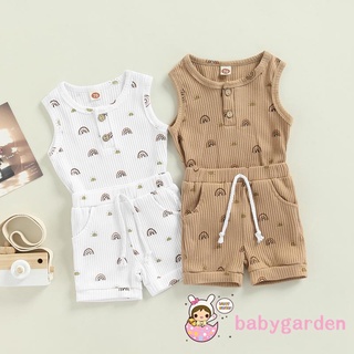 Babygarden-0-24 เดือน ชุดเสื้อแขนกุด คอกลม พิมพ์ลายสายรุ้ง และกางเกงขาสั้น แฟชั่นฤดูร้อน สําหรับเด็กผู้ชาย