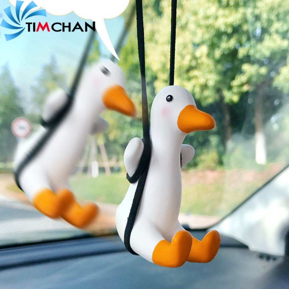 Hand-made Cute Plaster Swing Duck Car Pendant with Hanging Rope / Auto Rearview Mirror Ornaments