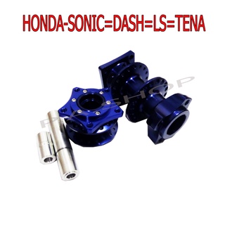 A ดุมย่อแต่งงาน CNC 2ชั้น แท้ BOUSHI ดิสหน้า 5 รู +ดิสหลัง สำหรับ HONDA-SONIC=DASH=LS=TENAW100=125=110i=DREAM SUPERCUP สีน้ำเงิน งานสุดเทพ